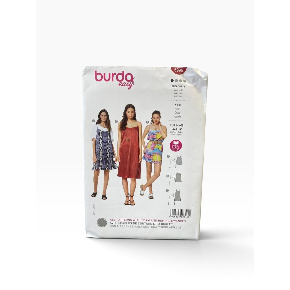 Burda Easy 5996 Dress Tunic Top US 8-22 Super Easy Modern Sewing Pattern Uncut